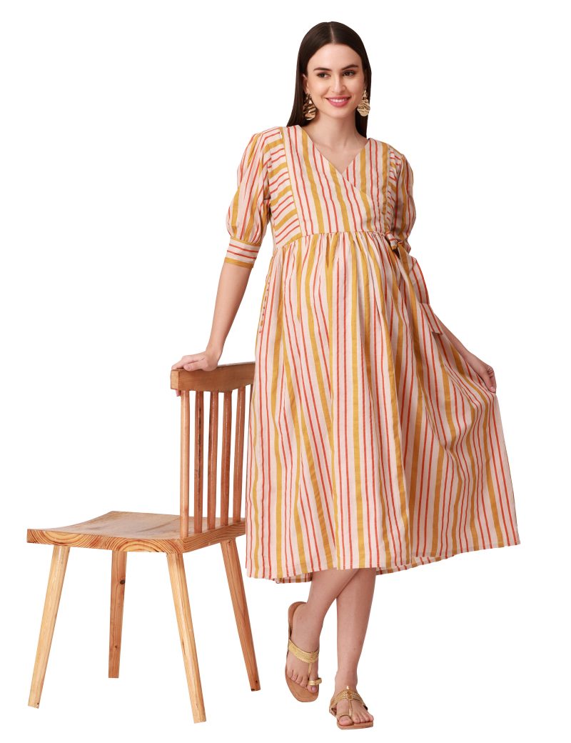 Pavisa Women's Maternity Dress Mustard & Orange - Image 3