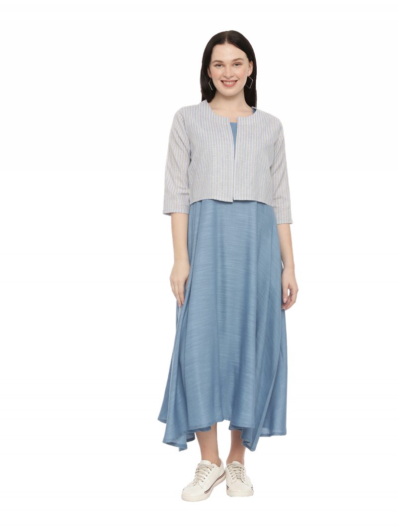 Pavisa Women Layered Dress with Light Blue Short Jacket - Image 3