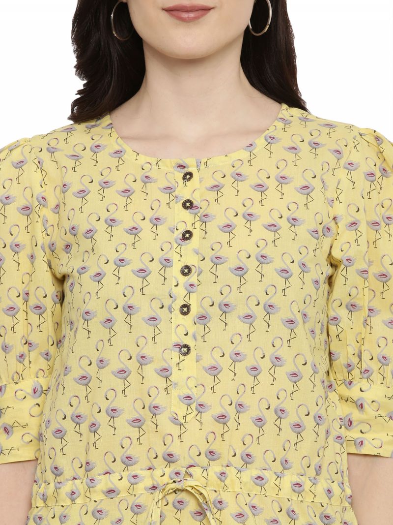 Pavisa Women's Cotton Printed Puff Sleeve yellow Nightsuit Set - Image 7