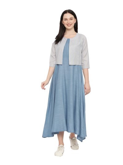 Pavisa Women Layered Dress with Light Blue Short Jacket