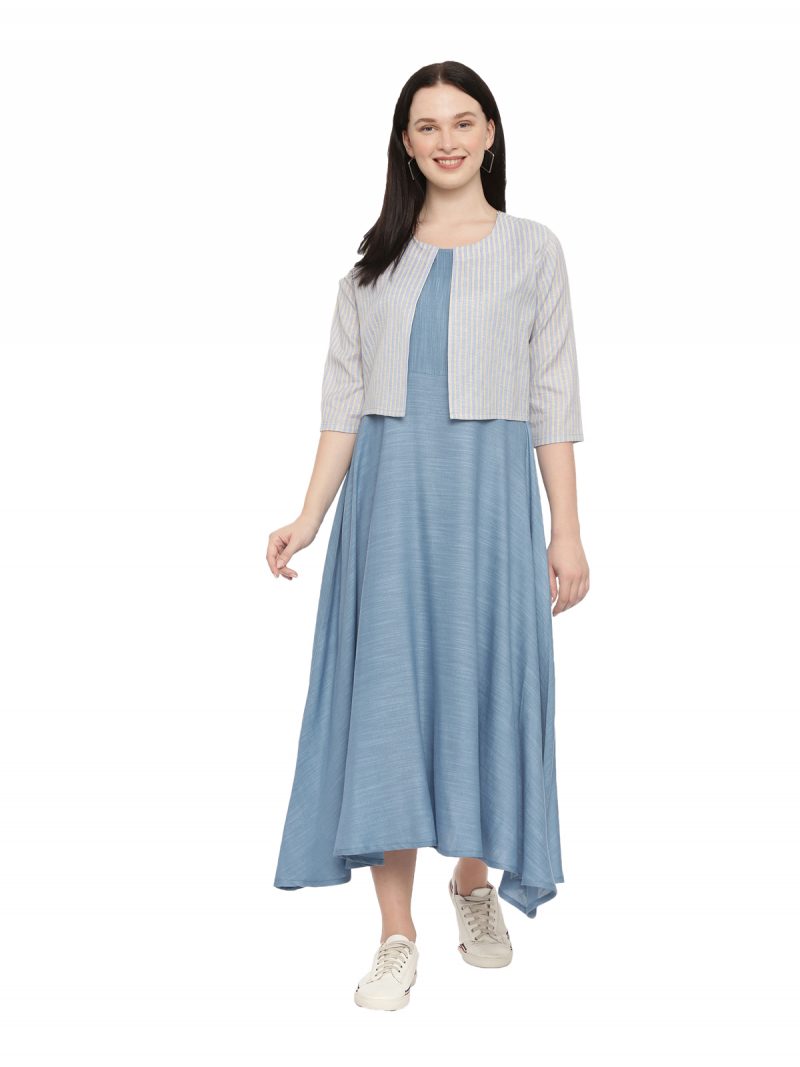 Pavisa Women Layered Dress with Light Blue Short Jacket