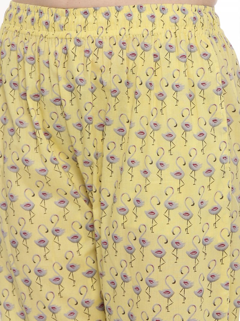 Pavisa Women's Cotton Printed Puff Sleeve yellow Nightsuit Set - Image 5