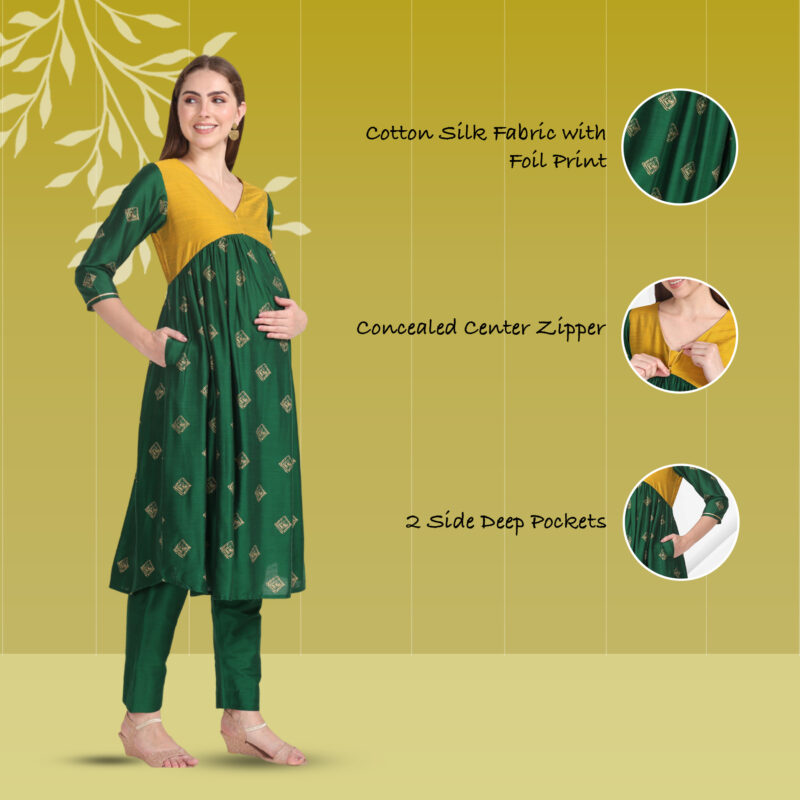 Pavisa Women's Cotton Silk Maternity/ Feeding dress(full set) for pre & post pregnancy wear - Image 3