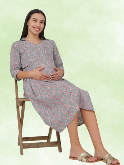 Graceful Grey Floral Maternity Dress