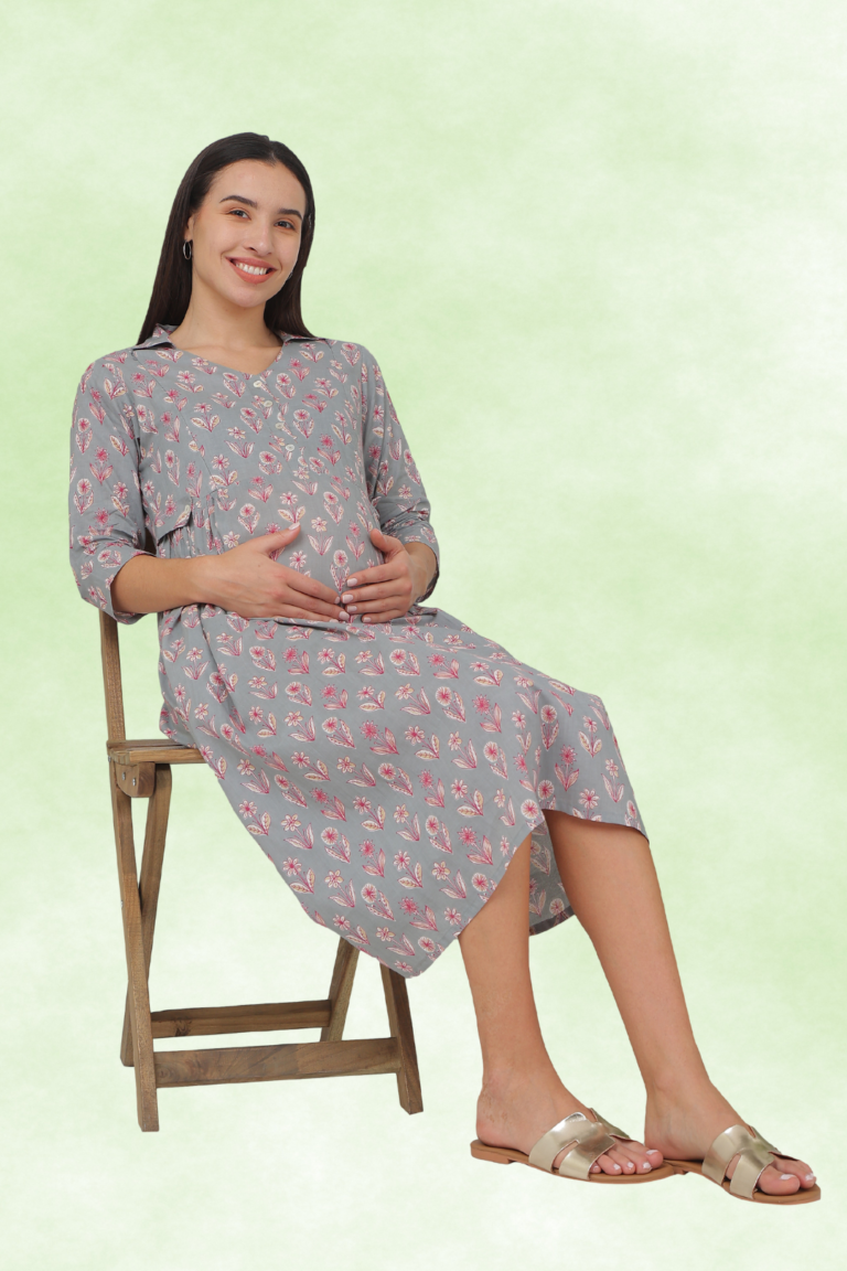 Graceful Grey Floral Maternity Dress